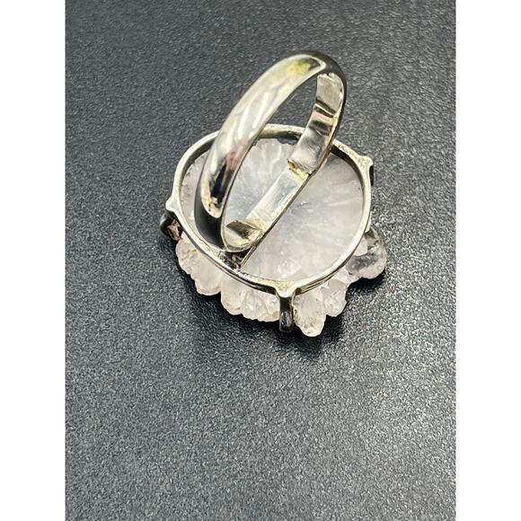 Natural Raw Rose Quartz Stalactites Slice 925 Prong Sterling Silver Ring 9.25 - Picture 7 of 11